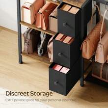 Purse Organizer For Closet Large Capacity Purse Rack With 4 Hooks 3 Shees And 3 Drawers Freestanding 3-Tier Handbag Organizer For Bedroom And Living Room Rustic Brown And Black HO01BR - Nâu đen mộc mạc - Xem 4