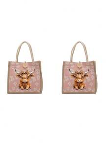 Charming Highland Cow Theme Printed Tote Bag,Multi-Functional Handbag, Linen Tote Bag,Large Capacity Handbag, Portable Shopping Bag,Suitable For School, University, Work, Business, Commuting, Outdoor, Travel, Holidays,Travel Bag Essential,Gifts For Family, Friends, And Colleagues - Multicolor - View 12