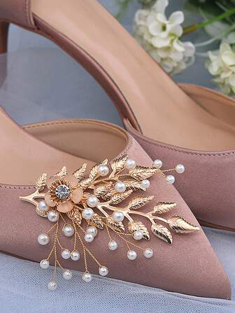 1 par (2 piezas) de clips de tacón alto de lujo y estilo retro de aleación con perlas falsas, decoraciones de clips de zapatos removibles adecuados para bodas, fotografía, fiestas y otras ocasiones