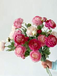 3pcs/1pc Silk Peony Rose Flower Bouquet With Long Stem, Suitable For Home Decor, Room Decor, Valentine's Day Decor, Valentine's Gift, Wedding Decor, Vase Decor, Garden Decor, Outdoor Decor, Graduation Decor, Mother's Day Gift - Multicolor - View 6