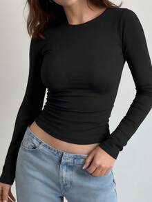 Women's Simple Long Sleeve Casual Slim Fit Round Neck T-Shirt