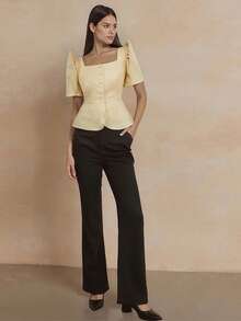 Peplum Butterfly Sleeves Square Collar With Ruffle Edge Thin Jacket For Women - Yellow - View 3