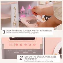 ROBUD 2-In-1 Doll Changing Table And Styling Chair - Pink Wooden Baby Care Play Toy Set With Simulated Washing Machine And Flip Table, Suitable For Children Aged 3-12 - Pink - View 7