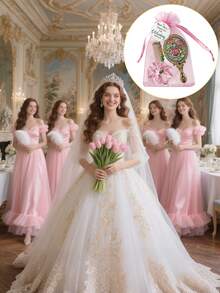 Brodark 5件/25件复古玫瑰水钻迷你梳子镜发圈套装，包含感谢卡和束口袋，婚礼回礼，适合伴娘、女士单身派对、新娘送礼会、生日、开学、新年、情人节礼物 - 彩色 - 查看 3