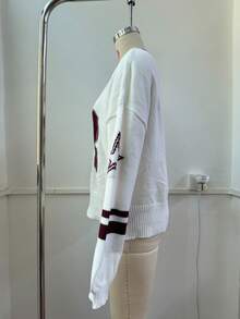 Damski top sportowy w blokach kolorów, sweter z długim rękawem i dekoltem w serek, paski w blokach kolorów, żakard ze wzorem liczbowym, do uprawiania sportu i aktywności na świeżym powietrzu, sweter damski, na siłownię i do biegania.