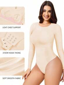 Nebility Sports  Long Sleeve Bodysuit Tummy Control Body Suits For Womens Slimming Crew Neck Bodysuits - Màu be - Xem 2