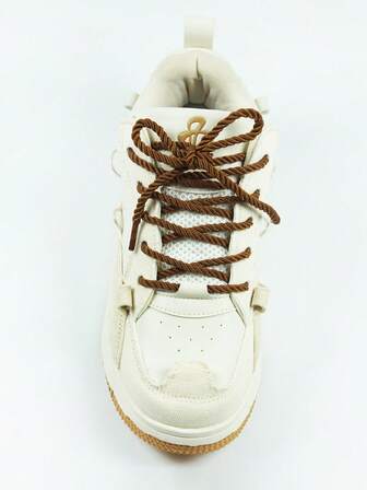 1 Pair Brown 3-Strand Twisted Shoelaces, Suitable For Casual Shoes, Sneakers, Skate Shoes