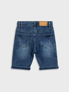 男童仿旧猫须弹力腰可调节牛仔水洗蓝短裤