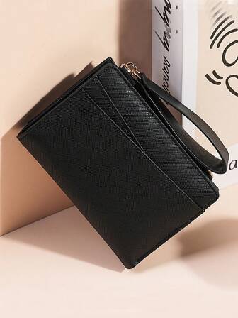 Nueva cartera plegable de mujer con cierre de cremallera y parches, con múltiples ranuras para tarjetas, monedero, bolso de mano de unicolor, estilo coreano para hombres, billetera mini, monedero, billetera de cuero pequeña, billetera de muñeca, tarjetero, monedero, regalos para hombres, regalos divertidos, regalos para papá, regalos para maestros