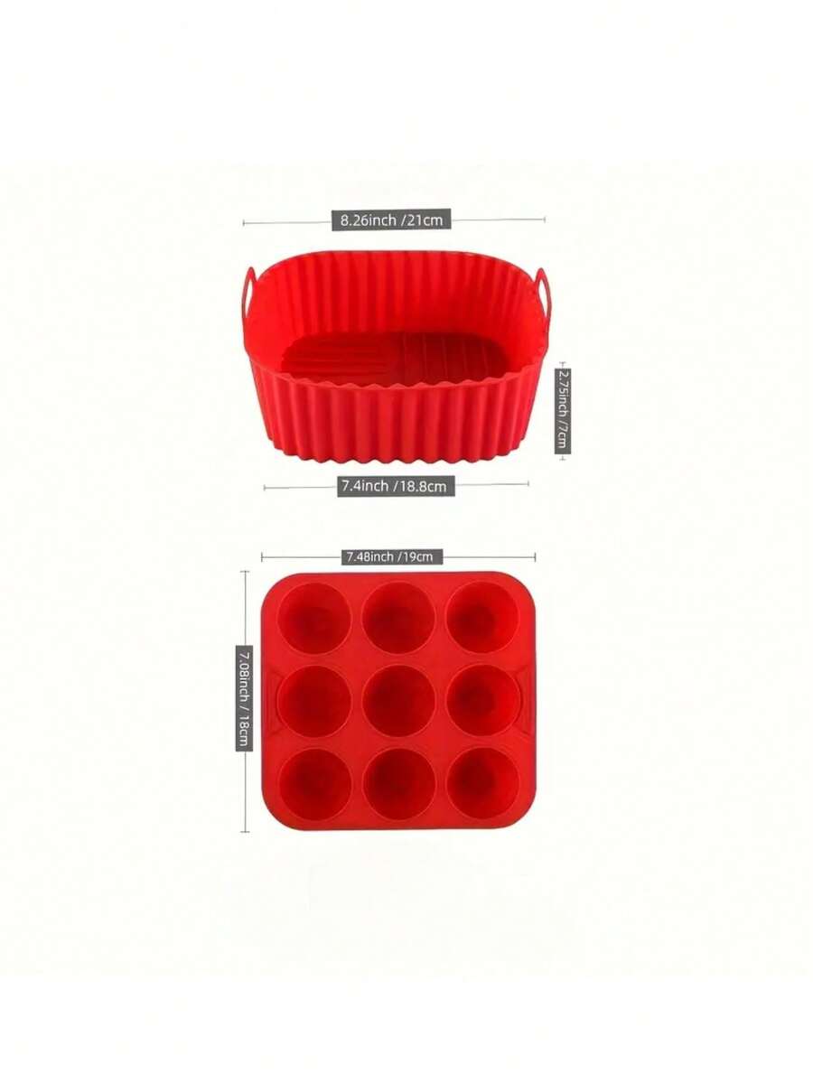 1/2 paquetes de revestimiento de silicona para freidora de aire y molde para magdalenas - Bandeja de hornear antiadherente y reutilizable con moldes para magdalenas/cuadrados, apta para olla a presión/freidora de aire/horno, fácil de desmoldar y limpiar - Multicolor - Ver 1