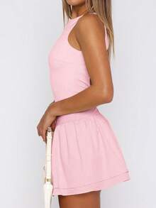 Women's Solid Color Fitted Backless Christmas Dress - Pink - View 8