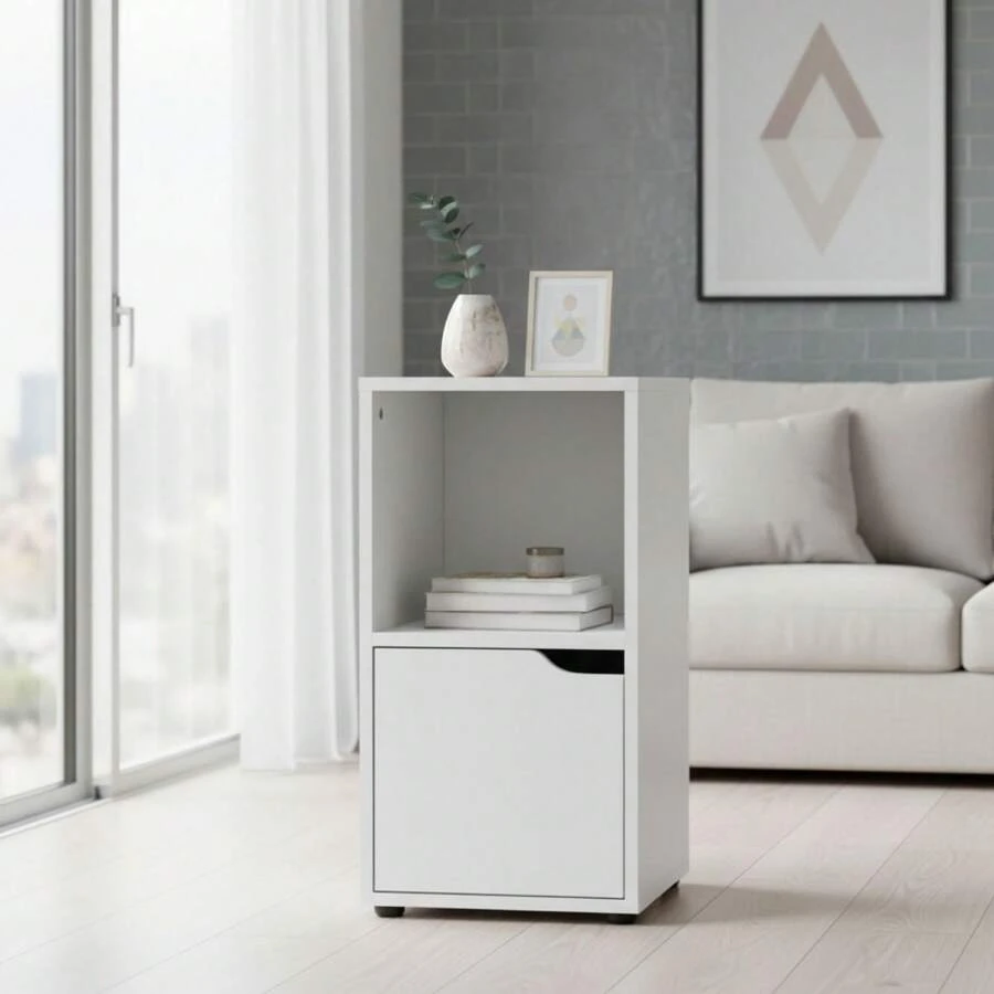 KIWI Modular Wooden Cube Shelving Unit In Various Sizes And Configurations (2 To 9 Compartments), Versatile Bookshelf For Books, Storage And Decoration, Various Colors Available - WHITE - 2 Compartments + 1 Door | 30*29*61cm - View 1