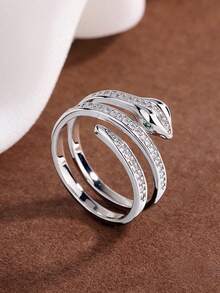 1pc Stainless Steel Fashionable Coiled Snake Ring With Rhinestone For Women, Simple, Hip-Hop, Unique Style - Snake Ring - View 15