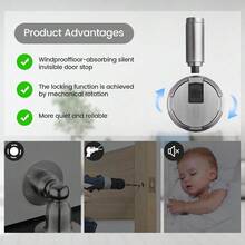 Tope de Puerta Magnético Ajustable de Alta Resistencia Door Stopper Tope de Puerta de Piso Silencioso mecánico sin Perforaciones Soporte Magnético para Puerta Inferior Plata - plateado - Ver 4
