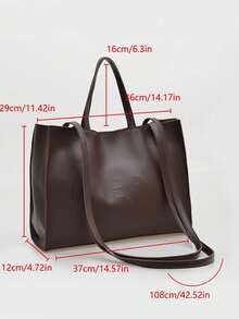 Large Capacity Fashion Tote Bag With Letter Print, Solid Color Minimalist Crossbody Bag, Ladies Casual Handbag Shoulder Bag Wallet, Fashionable Business Casual Women Bag Suitable For Office And Work - Coffee Brown - View 5