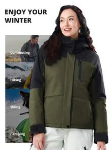 CAMEL CROWN 女士防水滑雪服，保暖内衬，带帽，防风，冬季滑雪服 - 綠色 - 查看 5