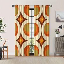 ZLIENSZUS 70s Mid-Century Modern Blackout Curtains - Elegant Retro Design With Geometric Shapes, Beige & Orange Accents, Machine Washable Polyester For Living Room & Bedroom Decor, Curtains For Living Room, Cozy Home Enhancement, Stylish Window, Durable Fabric - Nhiều màu - Xem 1