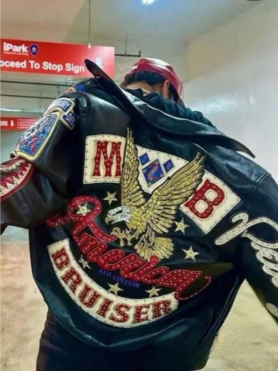 Pelle Pelle Palace Hip Hop Flying Suit Eagle Embroidered Men's And Women's Jacket Jacket Leather Jacket - 黑色 - 查看 1