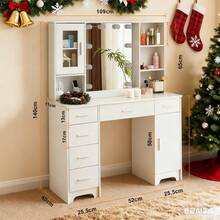 Dressing Table Makeup Desk W/ LED Mirror Vanity Table & 6 Drawers Modern - White - View 6