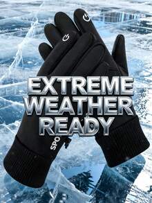 1 Pair Women's Warm Full Finger Gloves, Warm Lining, Anti-Slip, Waterproof, Letter Decor, Windproof, Suitable For Outdoor Sports, Cycling In Winter