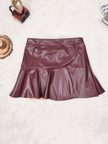 Jupe mini évasée en PU à volants avec fermeture éclair invisible sur le devant, sexy, pour le carnaval. Décontractée, vacances, rendez-vous, robe moulante pour l'été