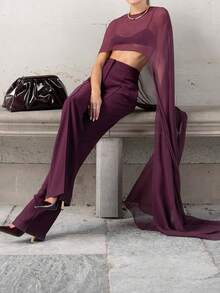 Women High Low Cape Chiffon Shawl Capelets Bridal Bridesmaid Cover Up Poncho Omen Chiffon Shawl Cape Mesh Sheer Poncho Top Capelets For Evening Dress Shawl Wraps Cover Up Wedding Party - Màu Đỏ Sâu - Xem 3
