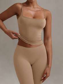 XLLAIS Sexy Backless Women's Camisole, Elastic Casual Spaghetti Strap Tank Top - Khaki - View 2