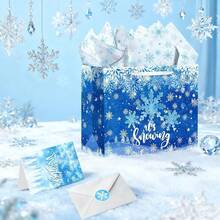 ROARING GOOD TIME RGT Large Frozen Gift Bag Snowflake Winter Birthday Favors Bags With Greeting Card Tissue Paper Frozen Snowflake Wrapping Paper Bags For Kids Birthday Gender Reveal Party Supplies - Multicolor - View 7