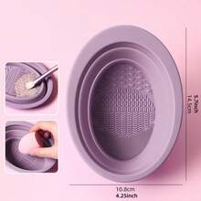 1 Piece Foldable Silicone Makeup Brush Cleaning Bowl – Portable Tool For Brushes, Puffs & Sponges, Essential For Cleaning & Drying Makeup Tools With Excellent Effect Purple - 紫色 - 查看 1