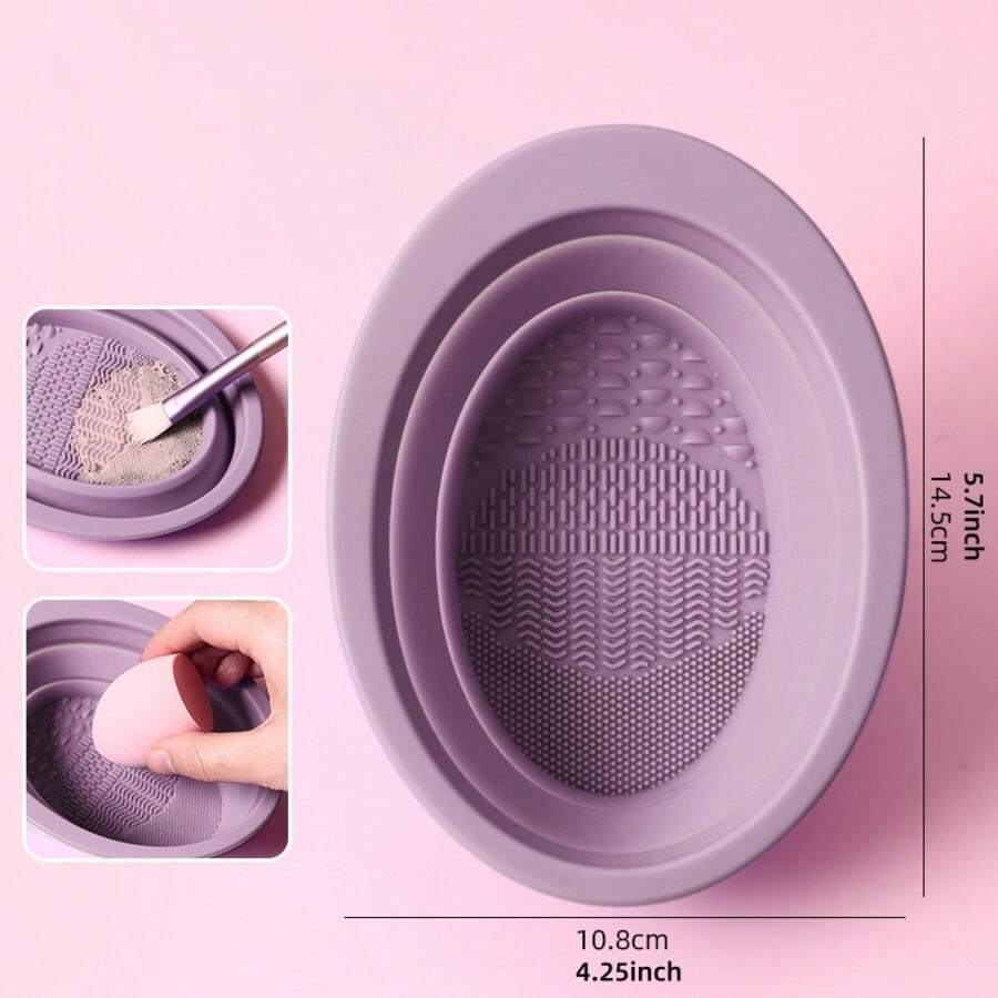 1 Piece Foldable Silicone Makeup Brush Cleaning Bowl – Portable Tool For Brushes, Puffs & Sponges, Essential For Cleaning & Drying Makeup Tools With Excellent Effect Purple - 紫色 - 查看 1