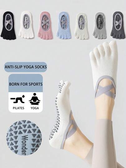 1/3/6 Pasang Kaos Kaki Yoga Profesional Wanita Aneka Warna, Kaos Kaki Lantai Silikon Anti Selip Lima Jari, Kaos Kaki Dalam Ruangan Musim Gugur/Dingin, Kaos Kaki Olahraga Pilates Kebugaran Musim Semi/Panas