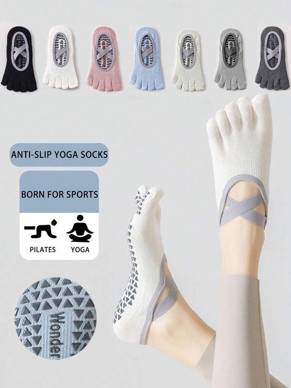 1/3/6 Pasang Kaos Kaki Yoga Profesional Wanita Aneka Warna, Kaos Kaki Lantai Silikon Anti Selip Lima Jari, Kaos Kaki Dalam Ruangan Musim Gugur/Dingin, Kaos Kaki Olahraga Pilates Kebugaran Musim Semi/Panas
