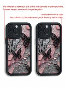 蝴蝶彩绘凹槽黑色带蝴蝶链防摔加厚简约时尚适用于 16 / 15，彩绘 15 Pro Max，苹果P13手机壳，P14女款P11软壳P12防摔XS.XR / 16 ProMax / 13壳/保护套/78P.78GES2 16 / 15 / XR / 16 PROMAX / 7P8P / P12 ProMax / P13 ProMax / P14 PROMAX / P13 / P14 / P11 / P12 / P14女款软防摔XS / S / XSMAX / 78GES手机壳保护套防水防震防刮 - 彩色 - 查看 6