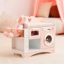 ROBUD 2-In-1 Doll Changing Table And Styling Chair - Pink Wooden Baby Care Play Toy Set With Simulated Washing Machine And Flip Table, Suitable For Children Aged 3-12 - Pink - View 3