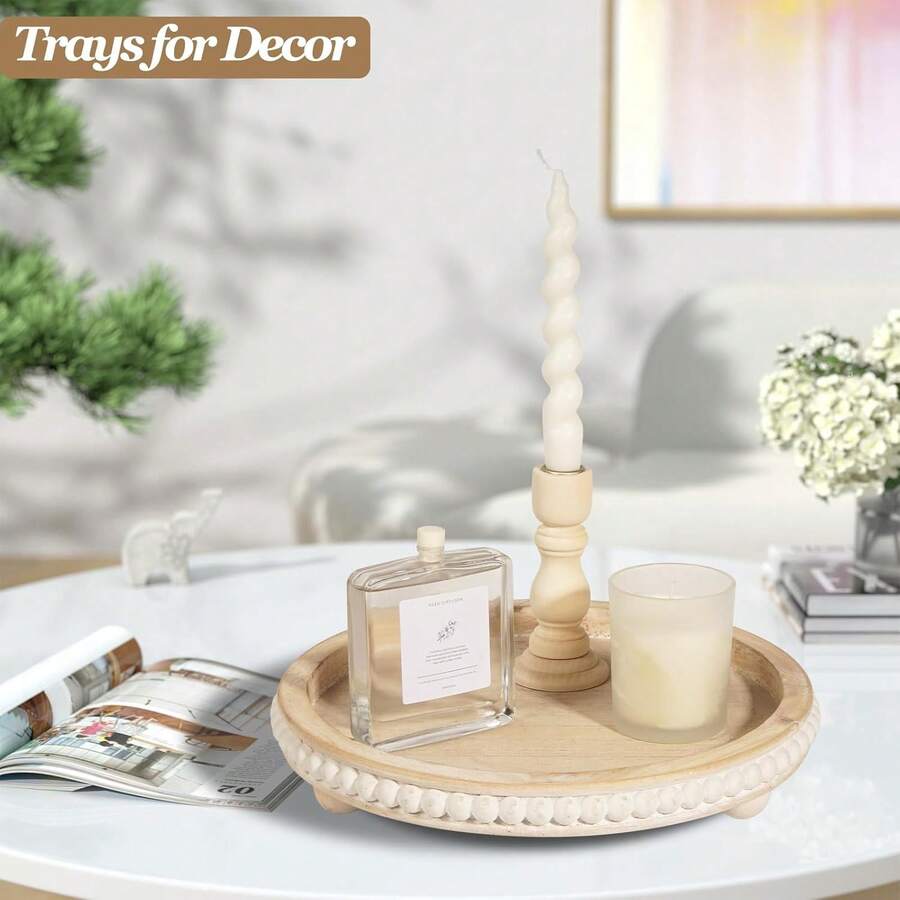 1 Khay tròn trang trí 12 inch dùng để trang trí nhà cửa - Khay hạt gỗ vân gỗ/trắng/nâu/vàng - Khay tròn trang trí để trang trí phòng khách, trang trí bàn cà phê, trang trí bàn bếp hoặc khay đựng đồ ăn kiểu nông trại - Pallet vân gỗ - Xem 1