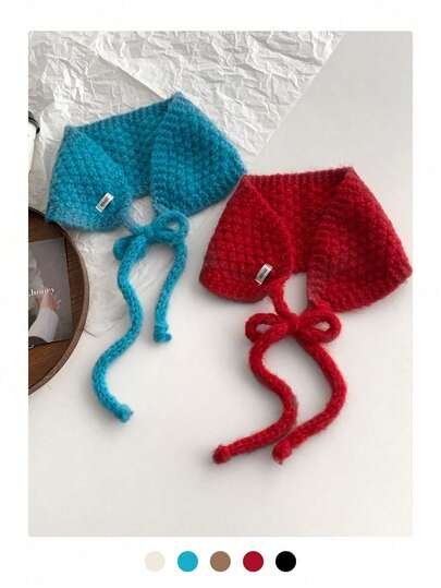 Vintage Applique Knitted Ear Warmers, Warm Earmuffs, Versatile & Sweet, Lace-Up Knitted Ear Warmers, Fashionable Earmuffs, Earmuffs For Women, Autumn/Winter Warm Scarf, Decorative Outerwear Accessory Warm Accessories