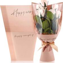 20 Pcs Pink Flower Wrapping Bags 11 X 5.1 X 17.3in Kraft Paper Flower Sleeves For Bouquet Clear Flower Wrapping Paper Multiple Flower Packaging Bag For Mother's Day Anniversary Wedding - Dusty Pink - View 1