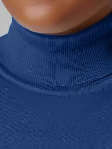 Men's Solid Color Casual Turtleneck Sweater, Autumn/Winter - Royal Blue - View 3