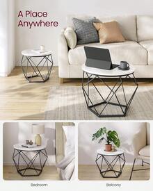 Round Coffee Table, Set Of 2, Side Table, Sofa End Table, Modern Style, Removable Top, Steel Frame, For Living Room, White And Black - Black and White - View 5