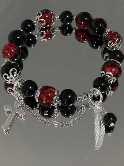 1pc Cross Bracelet For Women, Moonstone Elegant Friendship Gift, Red Tone Bracelet Enhances Complexion, Best Accessory Gift For Her