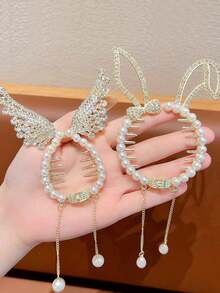 1 agrafă de păr cu coadă de cal cu ciucure de perle pentru fete, agrafe de pisică, agrafe de urechi de iepure, aripi de înger de zână, agrafe de păr cu coadă de pește, accesorii pentru cap, potrivite pentru purtare zilnică și de festival.