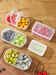 1pc/Transparent Plastic Compartment Storage Box, Refrigerator Storage Box, Fruit And Vegetable Preservative Box, Double-Lid Portable Lunch Box, Food Storage Container, Household Kitchen Utensil, Suitable For Summer Picnics, Home, Office, School, Student Dormitory Use, Kitchen Storage, Refrigerator Storage Box, Food Storage, Snack Box, Spice Box, Picnic Box, Meal Prep, Home Decoration.