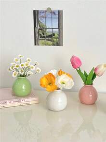 10/4/1pc Mini Dopamine Style Wide Mouth Ceramic Vase (Flowers Not Included), Room Artificial Flower Decor, Dried Flower Desktop Ornament, Home Decor, Photography Prop, Suitable For Bedroom, Porch, Holiday Decor, Valentine's Day Gift, Easter Decor, Indoor Decoration