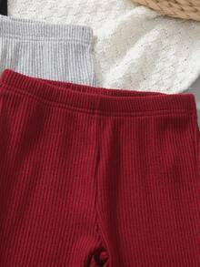 3pcs Girls Casual Solid Color Asymmetrical Ribbed Flared Pants, Spring/Autumn - Multicolor - View 4