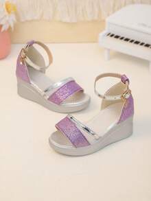 Đôi sandal đế xuồng màu tím óng ánh mộng mơ này dành cho trẻ em, thích hợp cho mùa hè, các bữa tiệc, đi biển, mặc thường ngày và vui chơi ngoài trời. - Màu tím - Xem 6