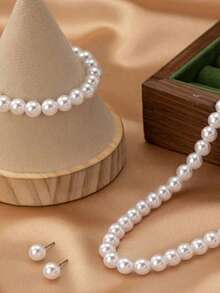 4件套优雅珍珠串珠项链+手链+耳环首饰套装，适合晚宴、约会、派对等场合。 - 彩色 - 查看 5