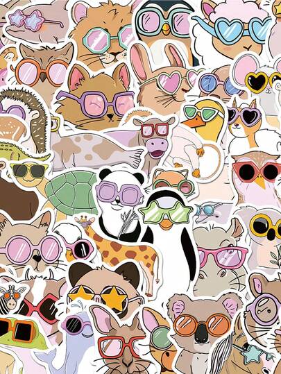 SCXXBSW 50 Adet Hayvan Gözlüğü, El Cihazları, Telefon Kılıfları, Dizüstü Bilgisayarlar, Bilgisayarlar, Bavullar ve Buzdolabı Süslemeleri İçin Uygun Yaratıcı Karikatür Çıkartması