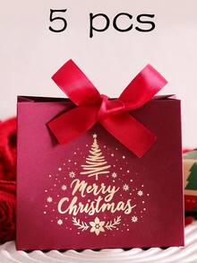 5-Piece Christmas Gift Box With Bow, Santa Claus Sleigh And Reindeer Pattern, Holiday Candy Gift Bags, Suitable For Holiday Parties, Weddings, Birthdays, Anniversaries, Exquisite Gift Packaging, C Ookies, Jewelry, Chocolates, DIY Craft Packaging, Christmas Eve Decorations - Multicolor - View 16