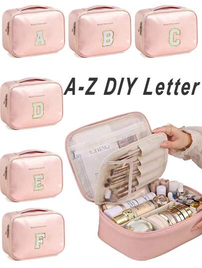 1pc Multi-Function Travel Makeup Bag,Waterproof Cosmetic Organizer Pouch,Portable Cosmetic Bag,Makeup Brush Holder,Large Capacity Storage Bag,Travel Tote Bag,Double Layer Cosmetic Storage Bag,Travel Essential,Suitable For Toiletries, Colored Pencils, Eyeshadow Brushes, Sanitary Napkins