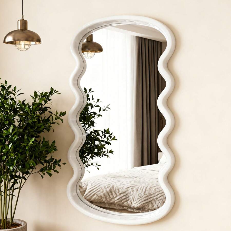 1pc Wavy Bathroom Mirrors For Wall, Asymmetrical Mirror Makeup Mirror Bathroom Mirrors For Over Sink, Cute Makeup Mirror For Entryway, Living Room, Bedroom